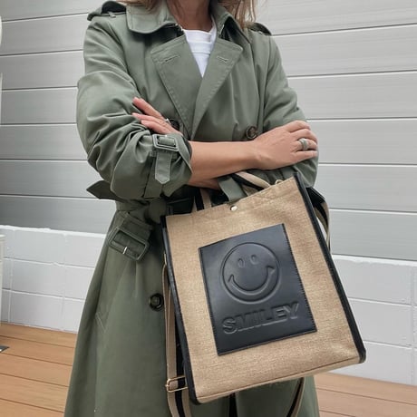 SMILEYリネントート　ストラップ付き