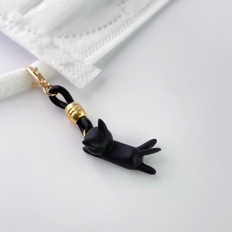 猫チャーム 戯れ猫 メガネチャーム マスクチャーム 黒猫 白猫 | 髙田