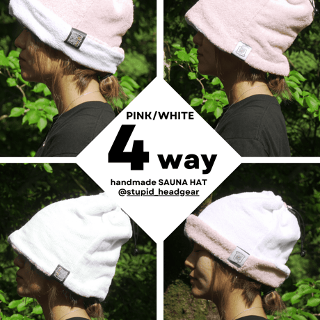 -sauna hat- handmade 4way PINK/WHITE