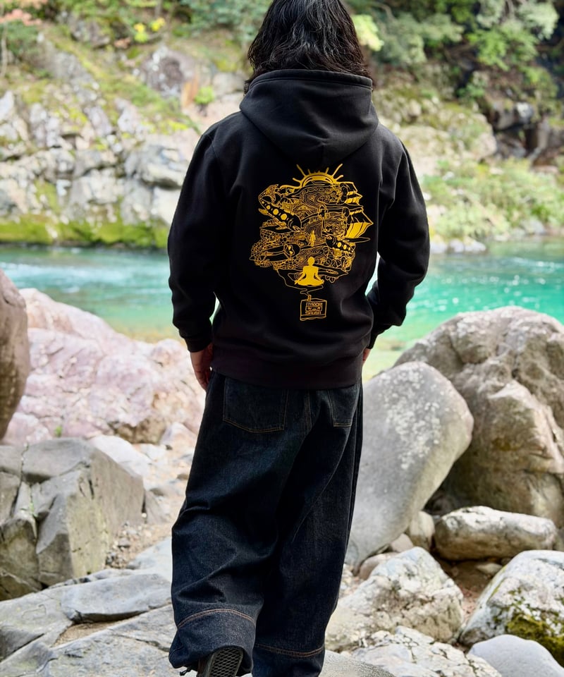 Hoodie-『悟り』BLACK/YELLOW | ITADORI SAUNA
