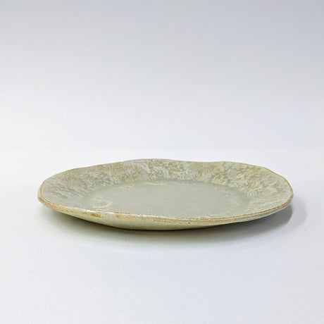 丸平皿　草模様　中　白