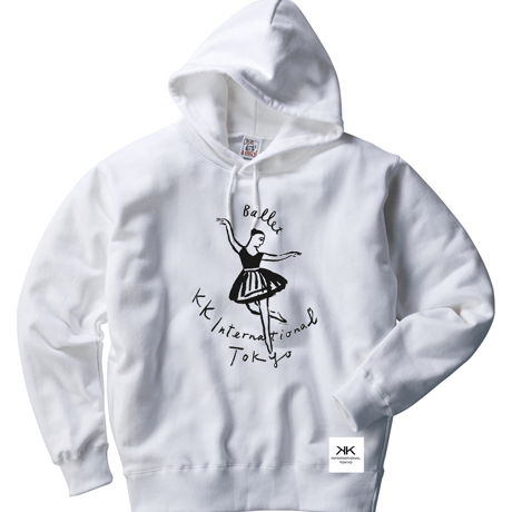 KK original  BALLET hoodie  Illustration by Izuru Aminaka (ホワイト×ブラック）)