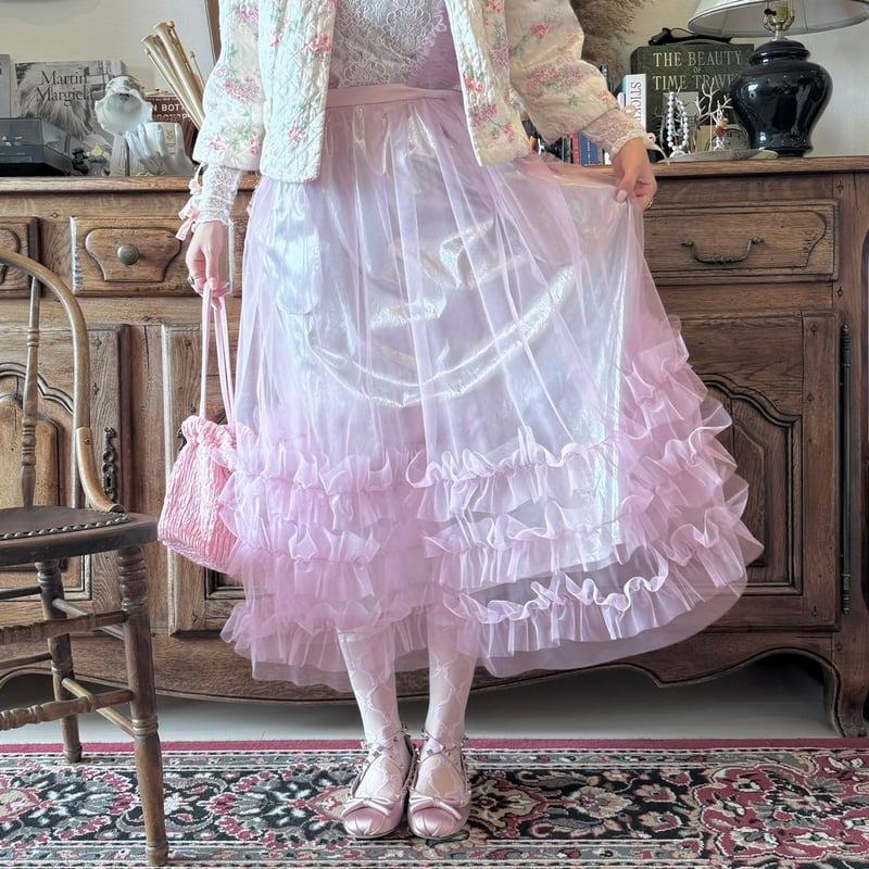 チュールシャーリングジャンパースカート PINK×SILVER | MATILDA 