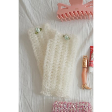 レースアームウォーマーの編みものキット ホワイト / Sheer Lace Arm Warmers Crochet Kit WHITE