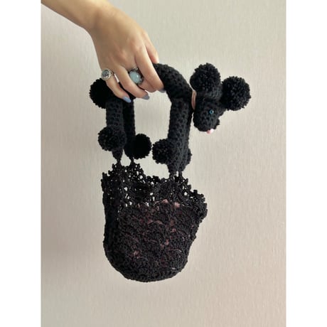 プードルハンドルレースバッグ編みものキット/ Poodle Handle Lace Bag Crochet Kit / Black