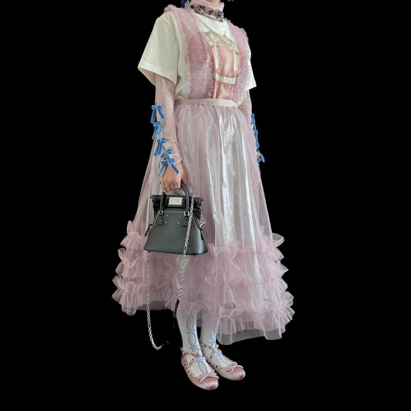 チュールシャーリングジャンパースカート PINK×SILVER チュールシャーリングジャンパースカート PINK×SILVER