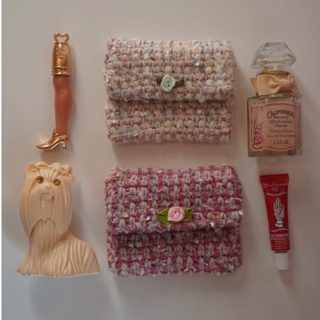 ツイード編みのポーチの編みものキット ピンク / Crocheted Tweed Pouch Crochet Kit PINK