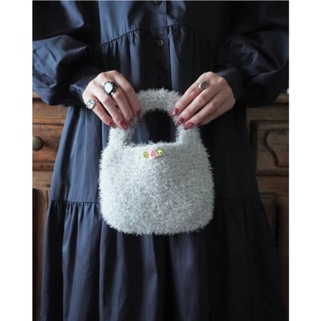 楕円底バッグの編みものキット/ One Shoulder Bag Crochet Kit / Silver