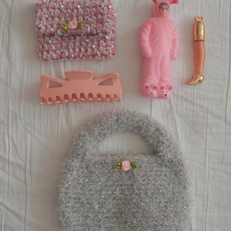 ツイード編みのポーチの編みものキット ピンク / Crocheted Tweed Pouch Crochet Kit PINK