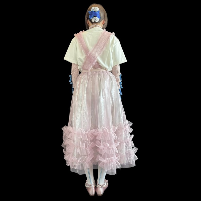 チュールシャーリングジャンパースカート PINK×SILVER | MATILDA 