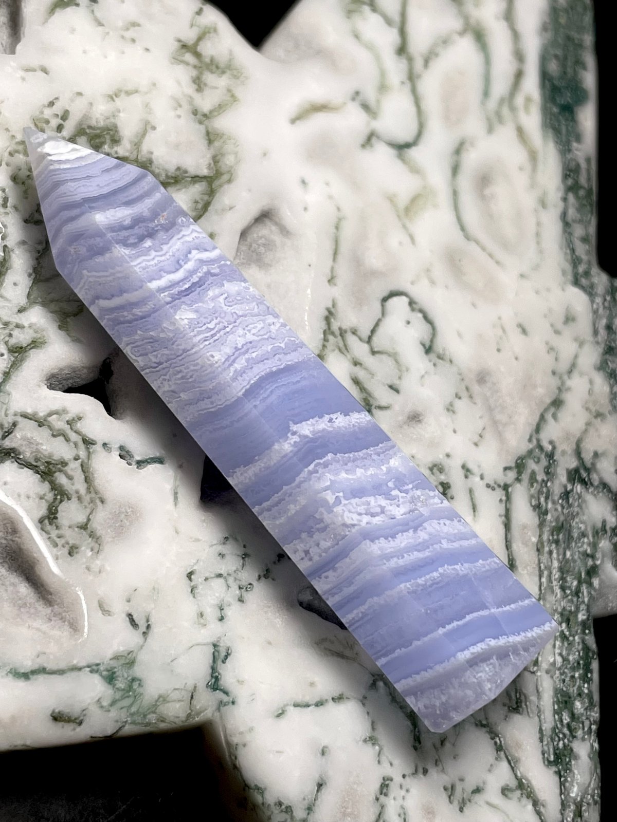 ブルーレースアゲート【空色縞瑪瑙】タワー◇六角柱ポイント◇天然石