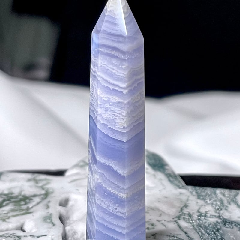 ブルーレースアゲート【空色縞瑪瑙】タワー◇六角柱ポイント◇天然石
