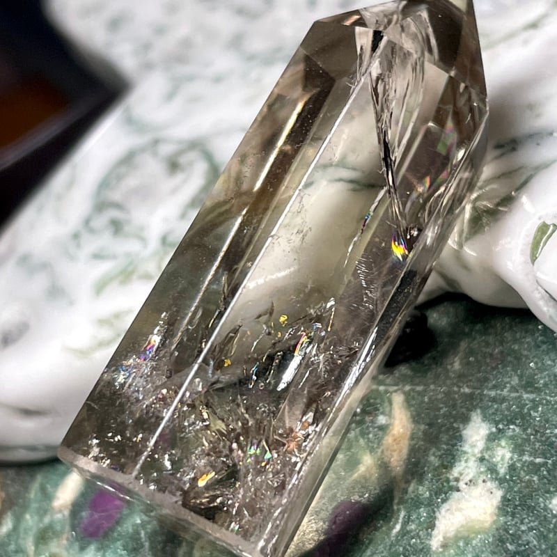 天然石スモーキークォーツ　鳳凰彫りタワー　No.2301 スモーキークォーツ【煙水晶】六角柱◇ミニタワー◇ポイント◇天然石