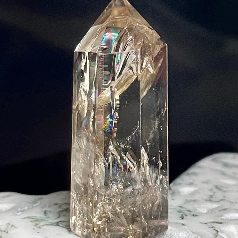 天然石スモーキークォーツ　鳳凰彫りタワー　No.2301 スモーキークォーツ【煙水晶】六角柱◇ミニタワー◇ポイント◇天然石