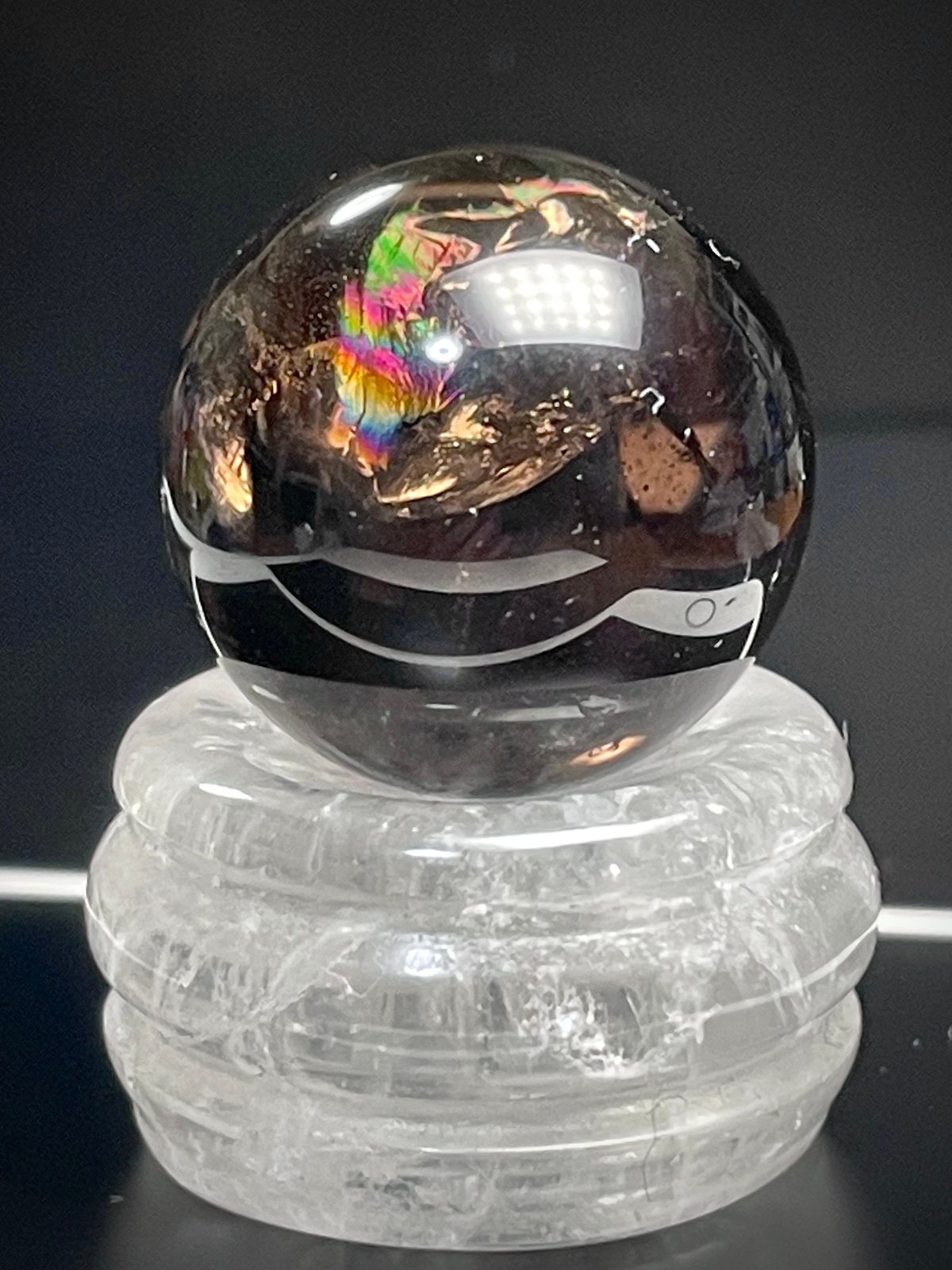 アイリスクォーツ◇スモーキークォーツ【天然虹クラック水晶】丸玉