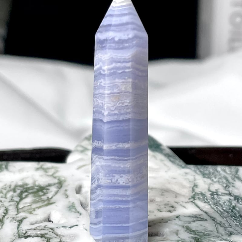 ブルーレースアゲート【空色縞瑪瑙】タワー◇六角柱ポイント◇天然石