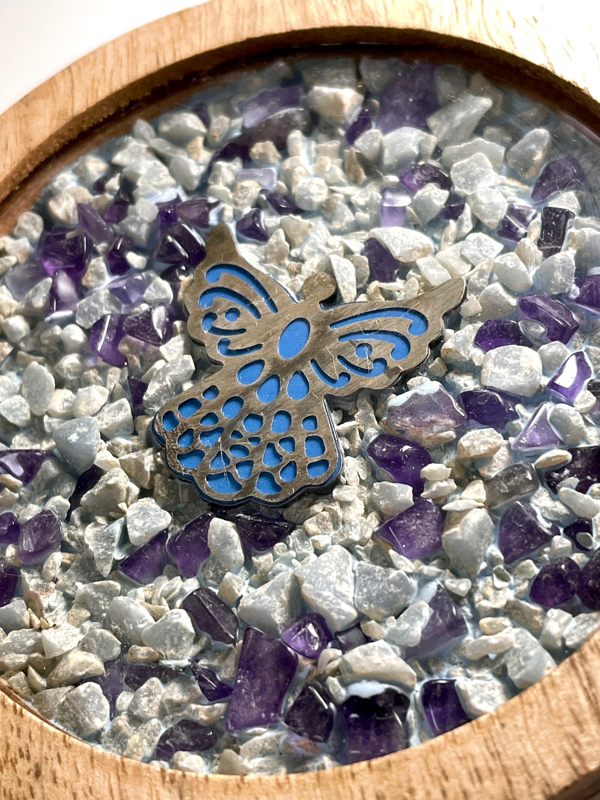 エンジェライト＆アメジスト【さざれ入り】木製コースター◇エンジェル