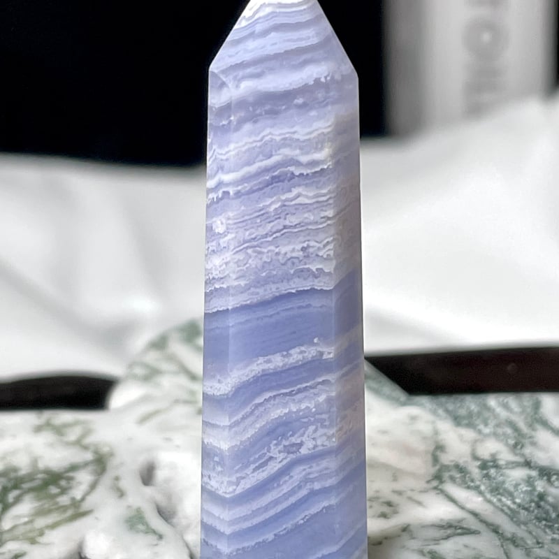 ブルーレースアゲート【空色縞瑪瑙】タワー◇六角柱ポイント◇天然石