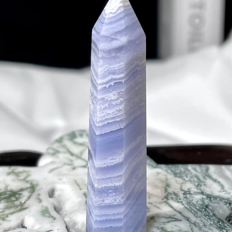 ブルーレースアゲート【空色縞瑪瑙】タワー◇六角柱ポイント◇天然石