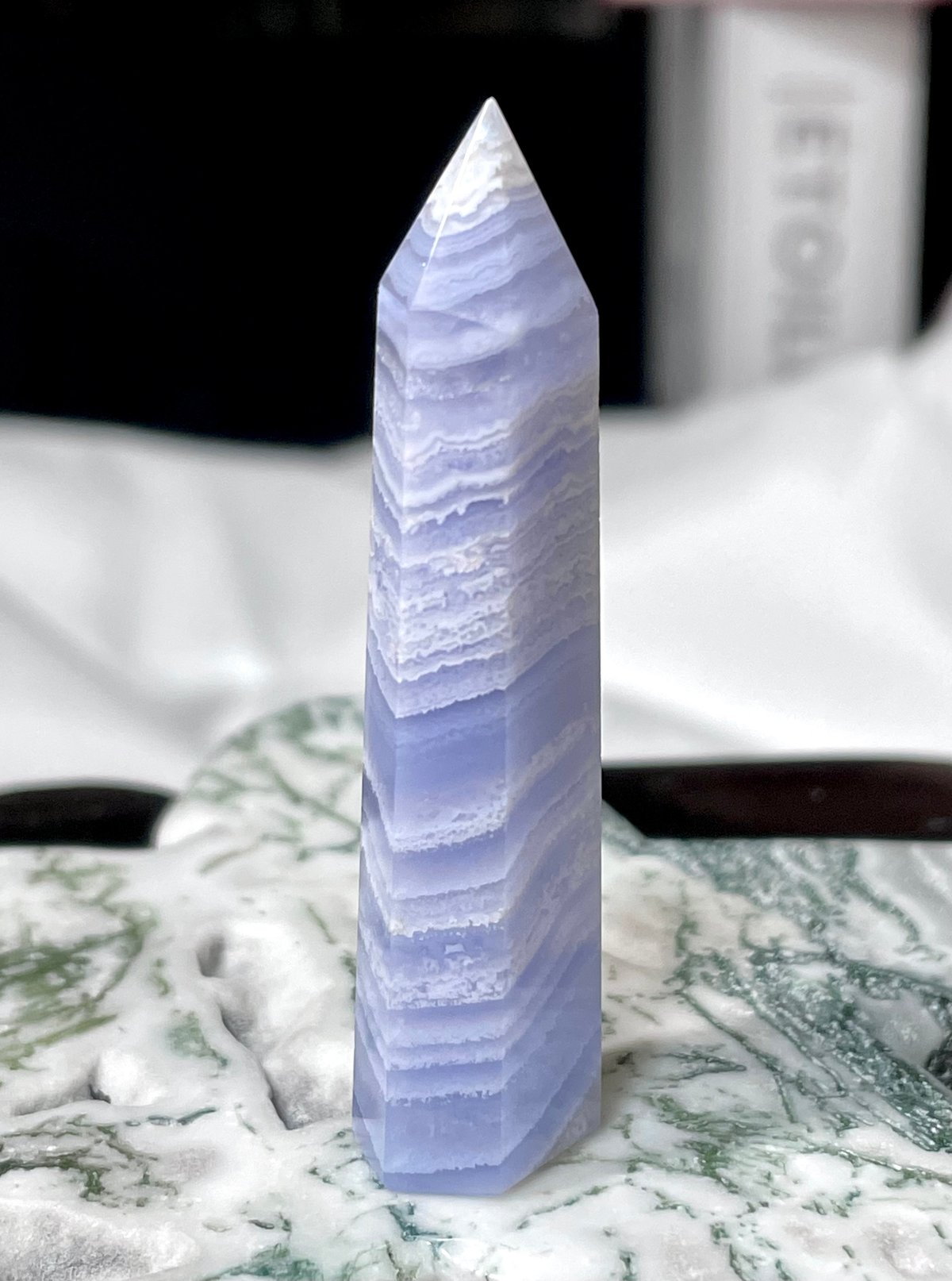 ブルーレースアゲート【空色縞瑪瑙】タワー◇六角柱ポイント◇天然石
