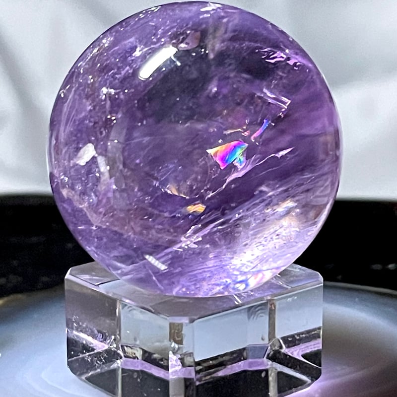 ラベンダー☆虹入り☆スモーキーアメジスト丸玉♡スフィア パワーストーンA1262 ラベンダーアメジスト【紫水晶】スフィア○丸玉◇天然石