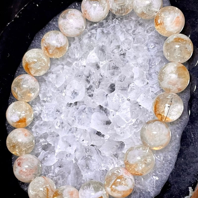 幸運と心の安らぎ セリサイトインシトリンブレスレット12.5mm大粒