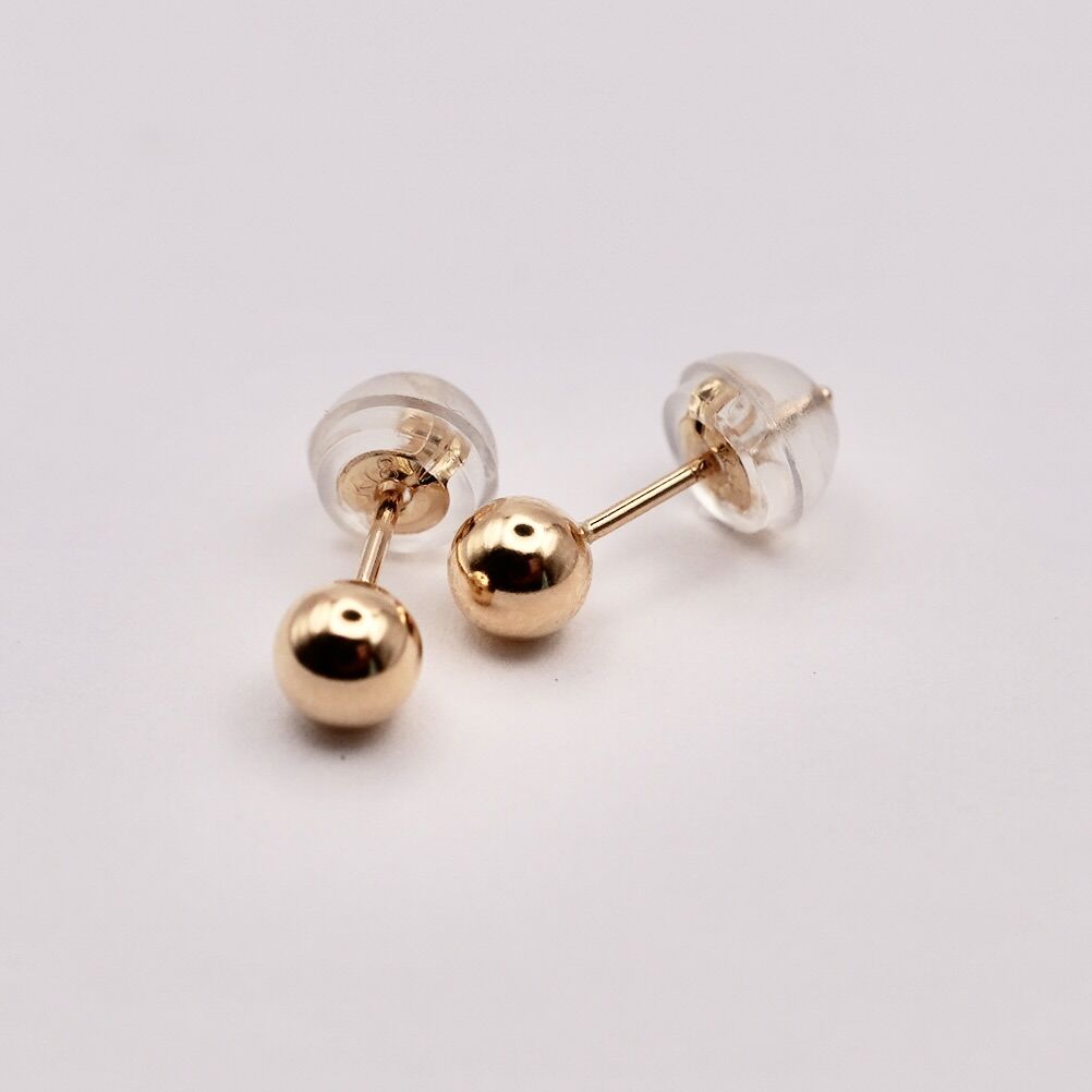 K18YG(イエローゴールド) シンプル ボール ピアス 4mm 保証書付 | Koselig