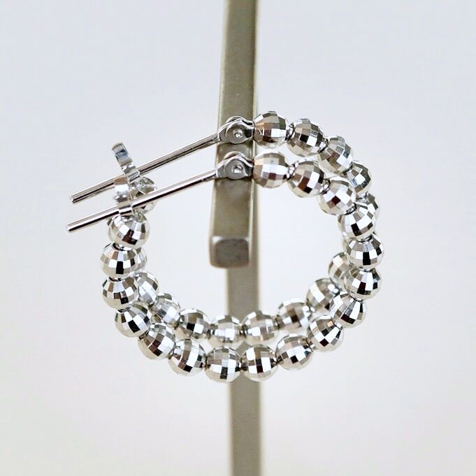 限定1ペア K14WG フック ミラーボール ピアス K14WG(ホワイトゴールド) ミラーボール フープ ピアス 保証書付