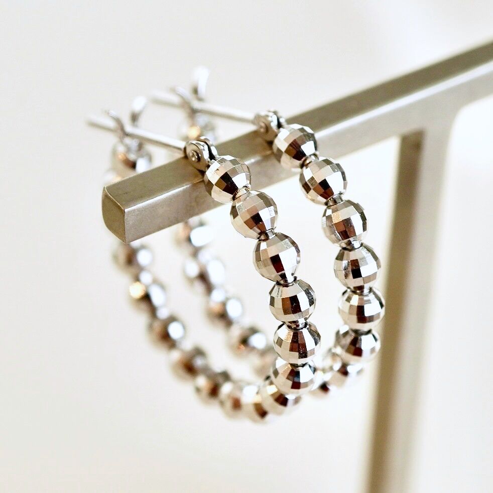 K14WG(ホワイトゴールド) ミラーボール フープ ピアス(直径20mm) 保証