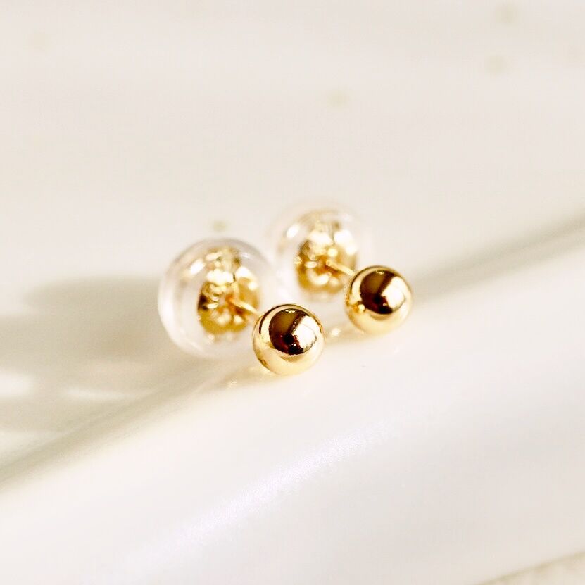 K18YG(イエローゴールド) シンプル ボール ピアス 3mm 保証書付