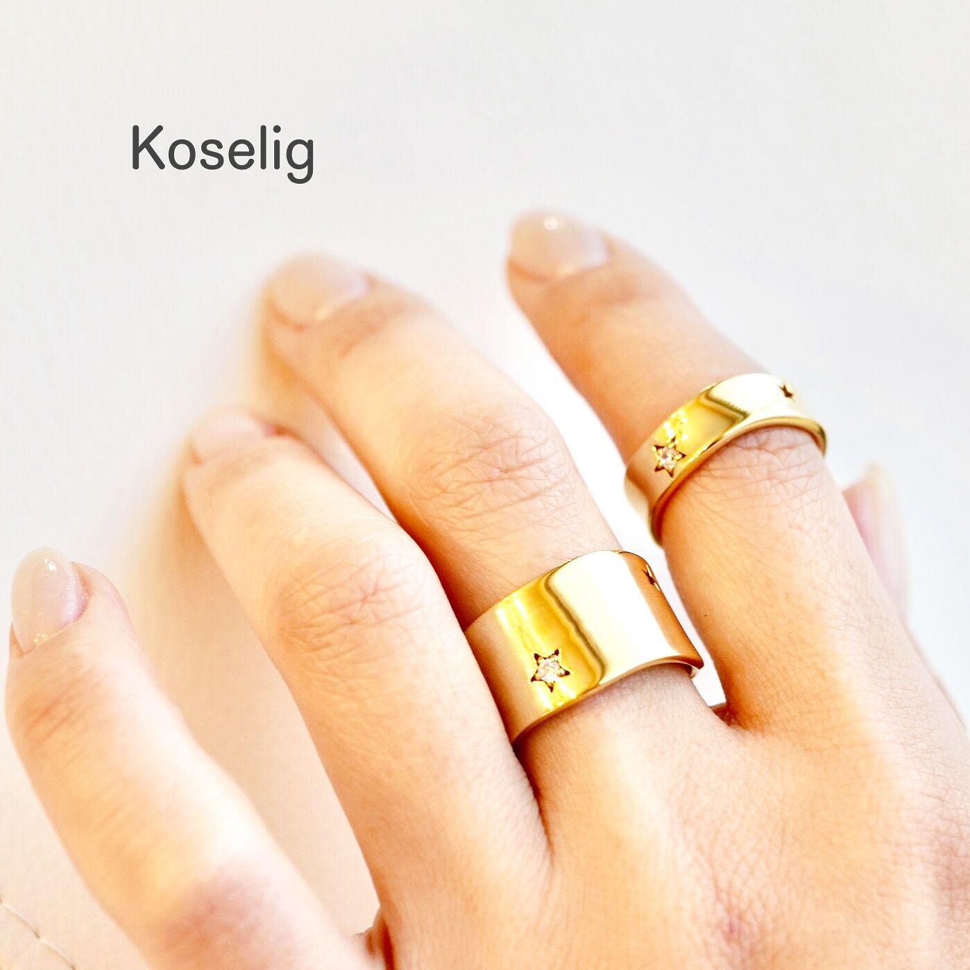 STAR】SILVER925 選べる5種類の貴石Ring 幅12mm（シルバーカラー） |