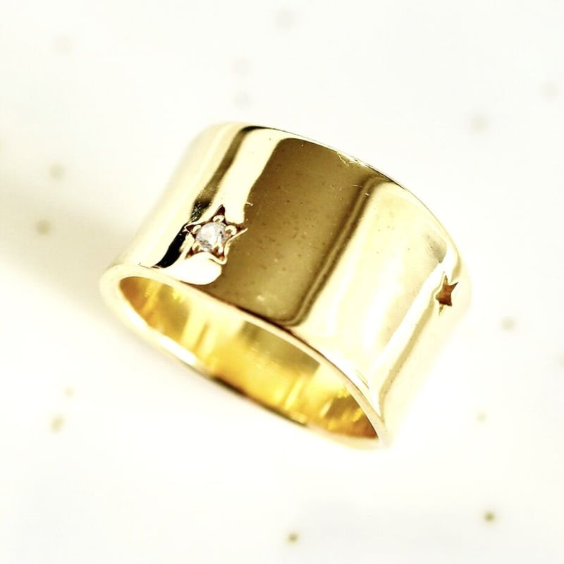 STAR】SILVER925 選べる5種類の貴石Ring 幅12mm（ゴールドーカラー） |