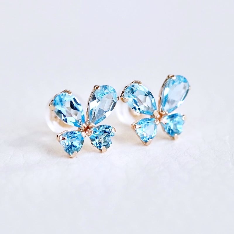 K10YG(イエローゴールド) ブルートパーズ バタフライ ピアス 保証書付