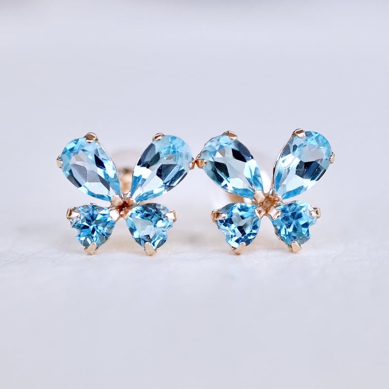 K10YG(イエローゴールド) ブルートパーズ バタフライ ピアス 保証書付