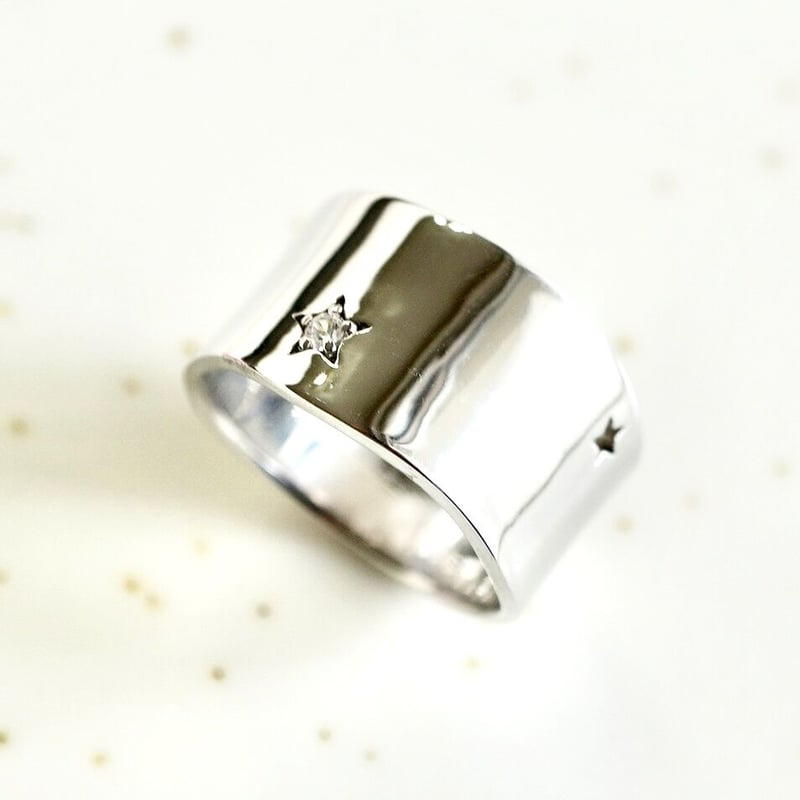 STAR】SILVER925 選べる5種類の貴石Ring 幅12mm（シルバーカラー） |