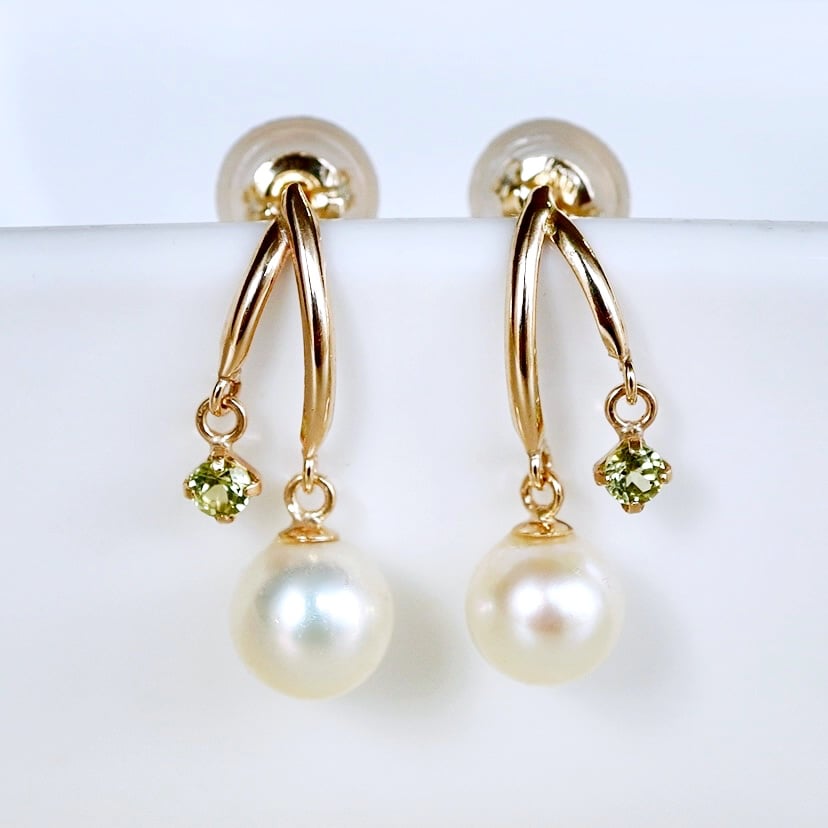 K10イエローゴールド パール・ペリドット ピアス 保証書付 SE-3337