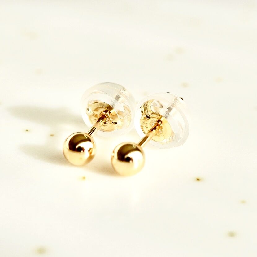 K18YG(イエローゴールド) シンプル ボール ピアス 3mm 保証書付 | Koselig