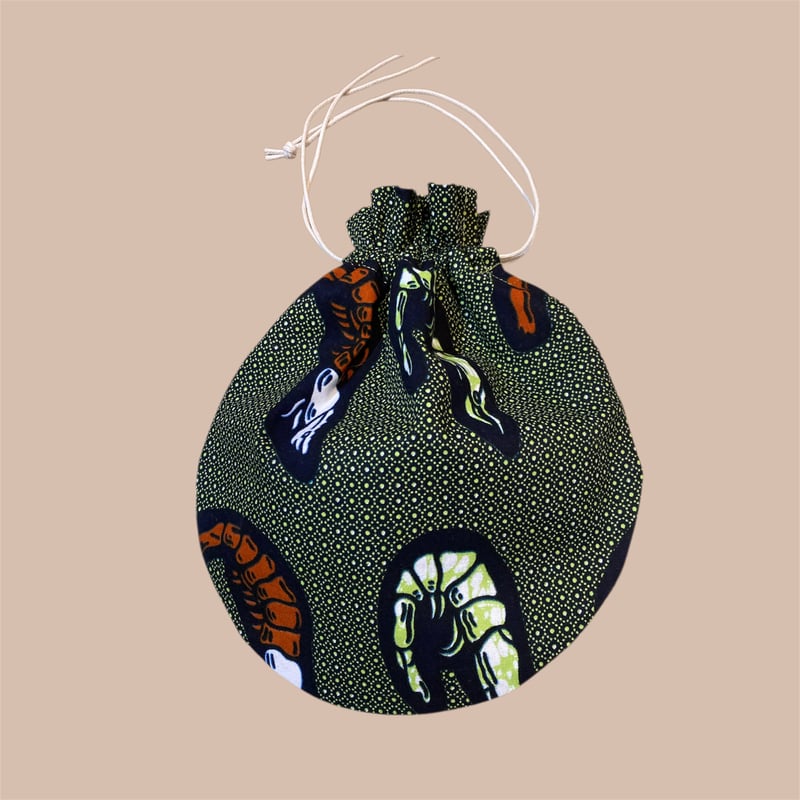 new】 N261B アフリカ生地 丸形巾着袋 | nicoll&mondo