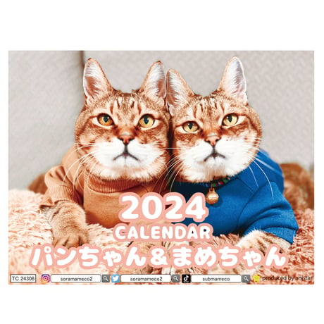 【予約販売】 猫のパンちゃん＆まめちゃん 2024年 卓上 カレンダー TC24306