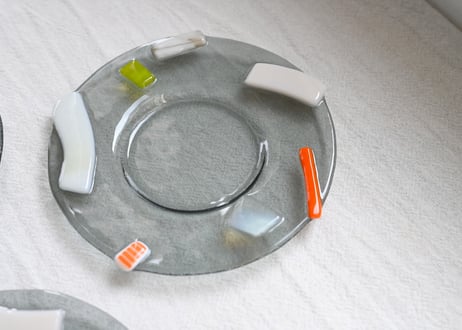天気雨　φ14.5cm コラージュ皿   グレークリア