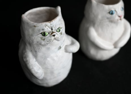 松浦唱子　ねこ花入れ　大