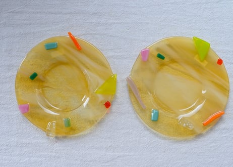 天気雨　φ14.5cm コラージュ皿   クリアマーブル