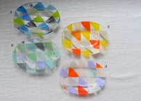 天気雨　パッチワーク　楕円小皿　△△