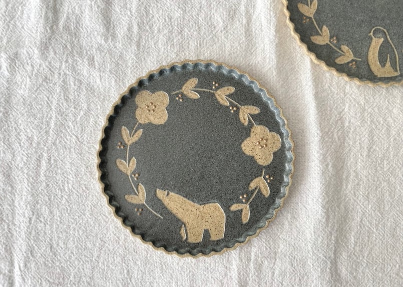 苔色工房 なみなみプレート 紺色 16cm | Sno 暮らしのもの