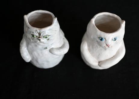 松浦唱子　ねこ花入れ　大