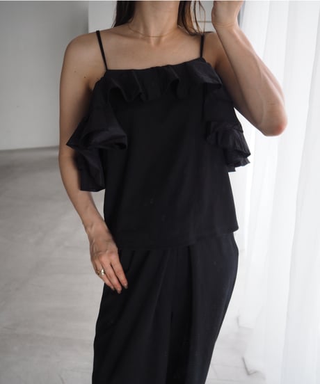 4way ruffle cami tops / black