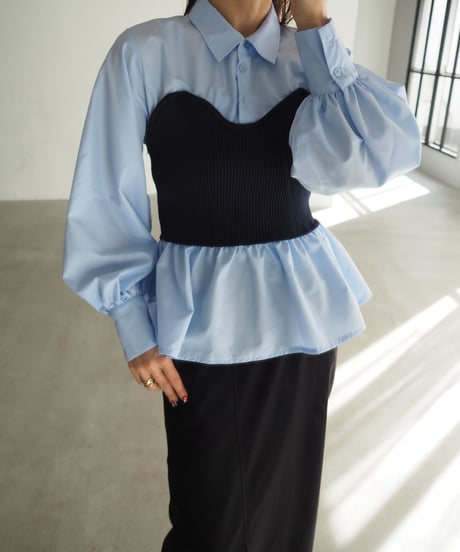【即納】bustier knit peplum docking shirt