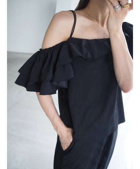 4way ruffle cami tops / black