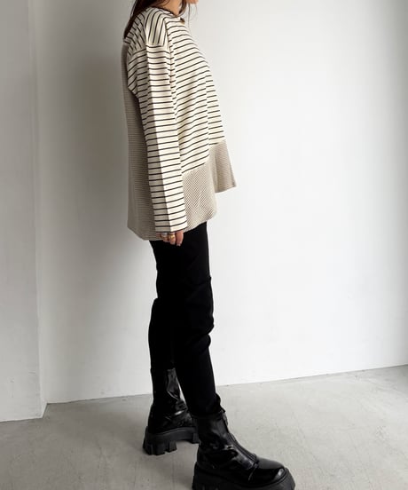 【即納】border flare long tee