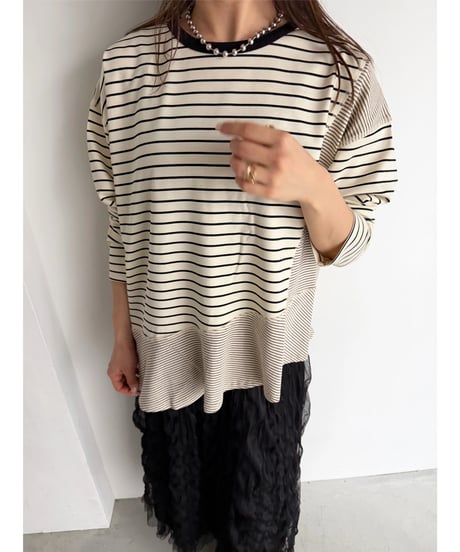 【即納】border flare long tee